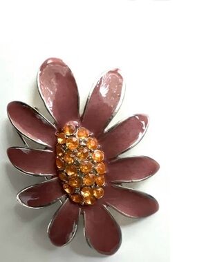 🎁 Retro 40's - 50's brooch daisy / light brown petals /orangish rhinestones New